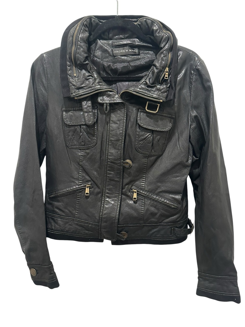 Andrew Marc Women's Black Leather Zip-Front Jacket